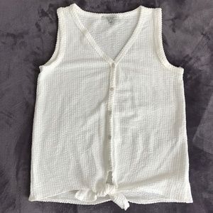 Green Envelope Front Tie Waffle Knit Top Small